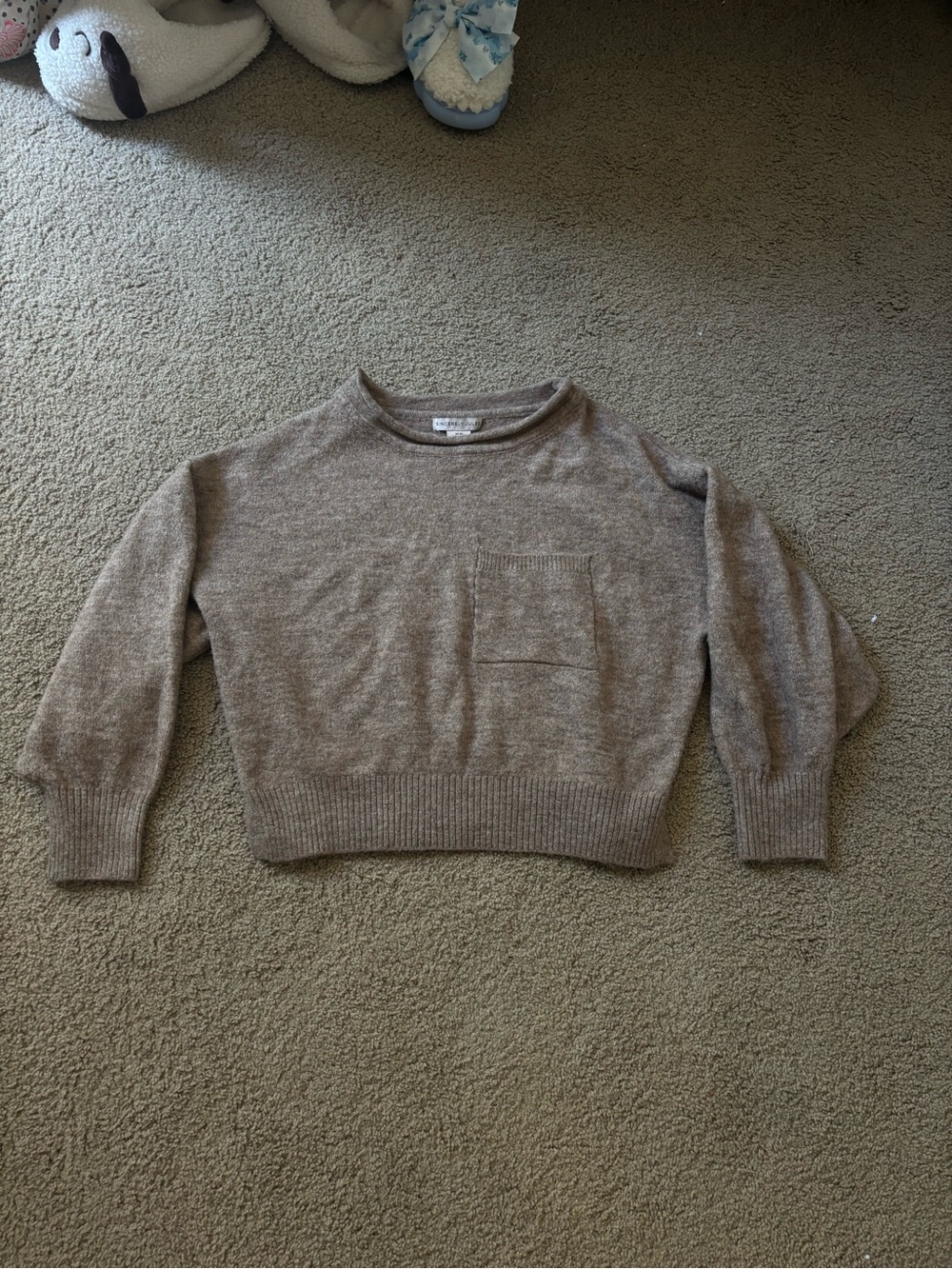 Sincerely Jules Taupe Crewneck Sweater with Front Pocket